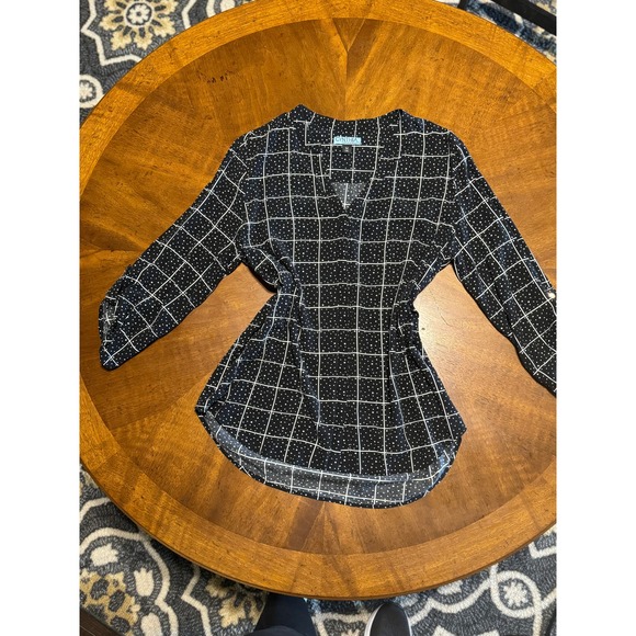 Cynthia Rowley Women Black and White Dotted Print Blouse Long Sleeve - Picture 3 of 6